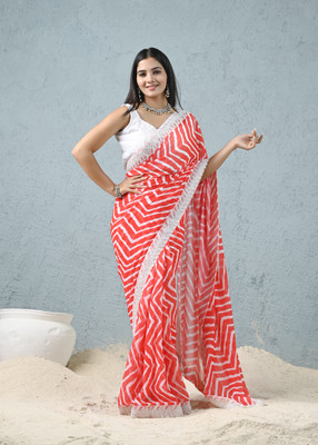 Gulabii Gouri Printed, Striped, Solid/Plain Leheria Georgette Saree(Pack of 2, Red)