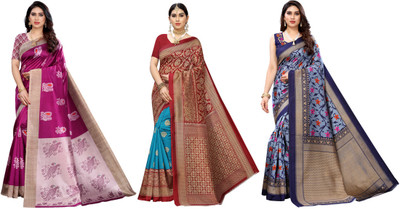 Nirvaan Woven Bollywood Art Silk Saree(Pack of 3, Purple, Blue, Red)