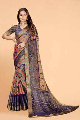 Emv Everymoment Vouge Woven, Paisley, Polka Print, Floral Print, Geometric Print Bollywood Chiffon, Brasso Saree(Pink, Blue)