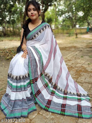 RRBB Woven Handloom Pure Cotton Saree(White)