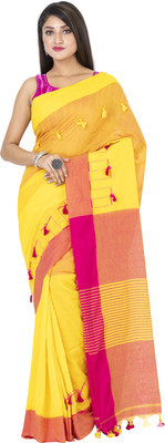 SAYAN CREATION Self Design Handloom Pure Cotton Saree(Yellow)