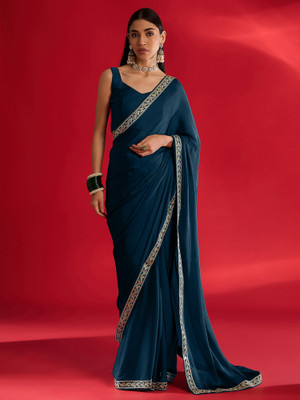 Tasrika Embellished Bollywood Satin Saree(Blue)