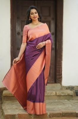 KRIYANSH Self Design Bollywood Jacquard, Cotton Silk Saree(Purple)