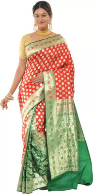 BongSaree Printed Banarasi Handloom Pure Silk Saree(Red)