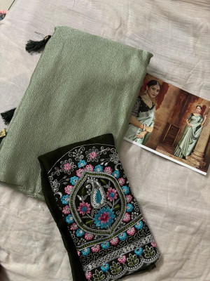 aamya fashion Solid/Plain, Embellished Bollywood Pure Silk Saree(Light Green)