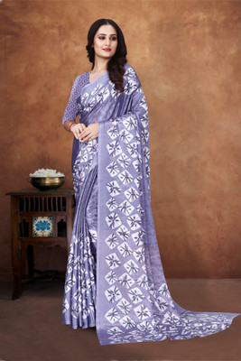 jihana fab Printed Banarasi Georgette, Silk Blend Saree(Purple)