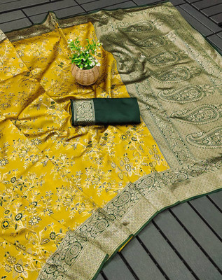 WILLMAKE Printed Bollywood Georgette Saree(Yellow, Green)