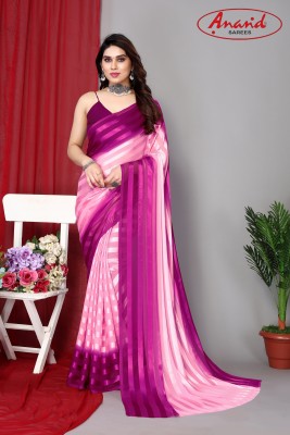 Anand Sarees Ombre, Striped Bollywood Satin Saree(Purple, Pink)