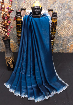 ZOYAL ENTERPRISE Solid/Plain Bollywood Jimmy choo Saree(Dark Blue)