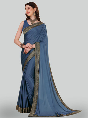 Chhavi Fashion Solid/Plain Banarasi Chiffon Saree(Grey)