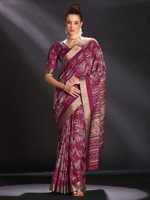 Anouk Rustic Printed Chinnalapattu Silk Blend Saree(Magenta)