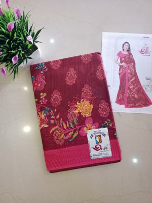 SHOPATI Printed Daily Wear Pure Cotton Saree(Maroon)