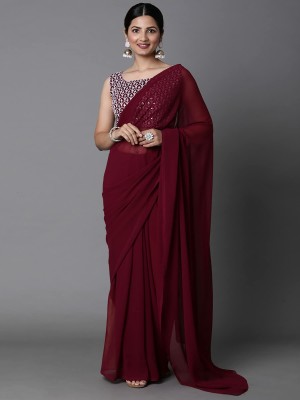 NPLASH FASHION Embroidered Bollywood Georgette Saree(Pack of 2, Maroon)