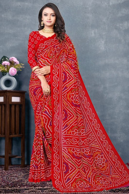 Kanooda Prints Printed Daily Wear Georgette Saree(Red)