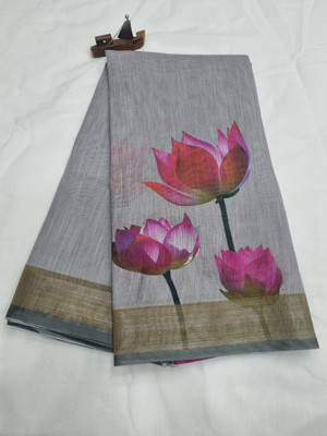 Arpita Fashion Digital Print Bollywood Linen Saree(Multicolor)