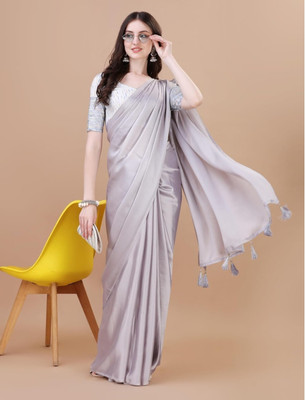 maktun Solid/Plain, Self Design Bollywood Satin Saree(Silver)