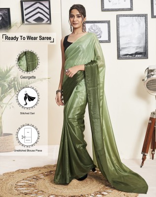 SIRIL Dyed, Solid/Plain Bollywood Georgette Saree(Green, Light Green)