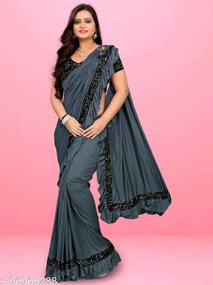 GEHENA FASHION Embroidered Bollywood Lycra Blend Saree(Grey)