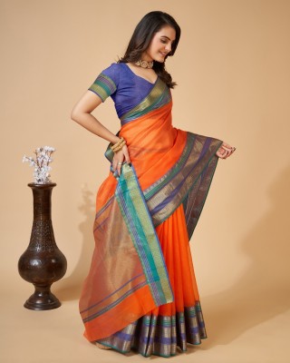 Nimidiya Woven Kota Doria Cotton Silk Saree(Orange)