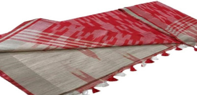 DD Handloom Printed Bhagalpuri Cotton Blend Saree(Red, Grey)