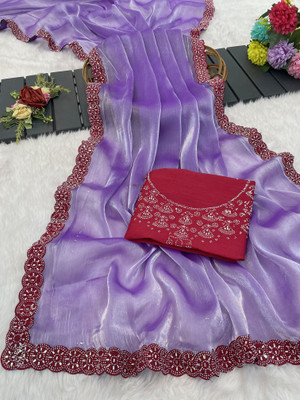 HouseOfCommon Embellished, Solid/Plain Bollywood Silk Blend Saree(Purple)