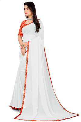 ANGEL SAREEs Solid/Plain Bollywood Georgette Saree(White)