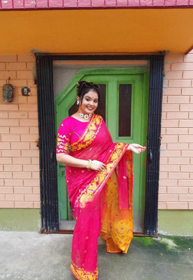 SP Boutique Embroidered Jamdani Cotton Silk Saree(Pink)