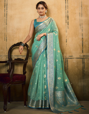 Samah Woven Banarasi Silk Blend Saree(Blue)