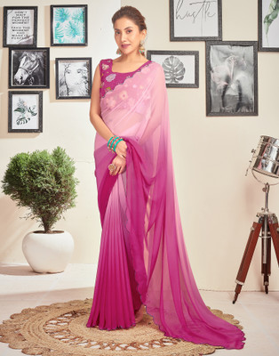 all about you Dyed, Embroidered Bollywood Georgette Saree(Pink)