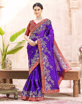 Satrani Embellished, Embroidered Bollywood Georgette Saree(Purple)