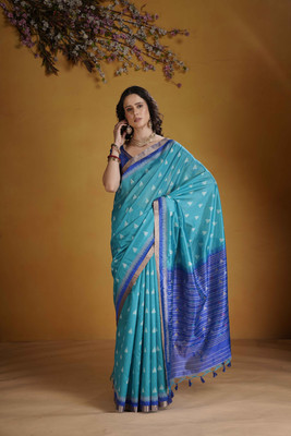DRAVYA WOMEN Woven, Paisley, Self Design Handloom Jacquard, Art Silk Saree(Light Blue)