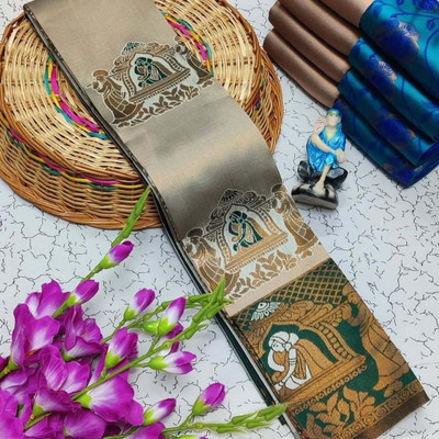 LADY SHOPI Self Design Banarasi Pure Silk Saree(Brown)