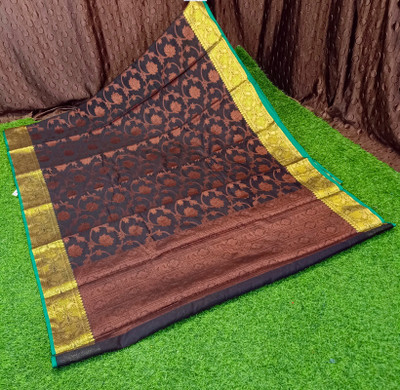 Spewim Woven Banarasi Cotton Blend Saree(Black)