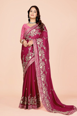 Aksh Fashion Embroidered Bollywood Georgette Saree(Pink)
