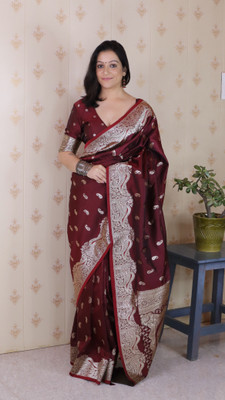SUDIPTA Woven, Self Design Banarasi Pure Silk Saree(Maroon)