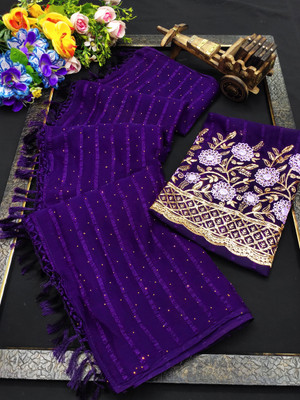 BORBOLETA Embellished Daily Wear Chiffon Saree(Purple)