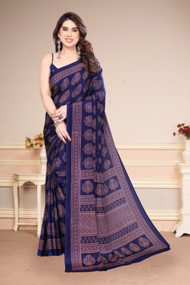 SuperLaxmi Paisley Bollywood Chiffon, Georgette Saree(Dark Blue)