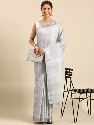 RekhaManiyar Woven Bollywood Linen Saree(Grey)