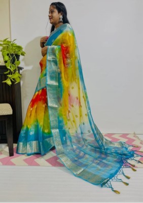 Banaras silk palace Ombre, Color Block, Dyed Bollywood Organza Saree(Light Blue)