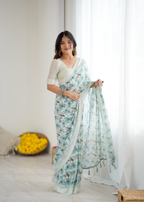 PANZORA Digital Print, Floral Print Daily Wear Georgette, Satin Saree(Light Green)