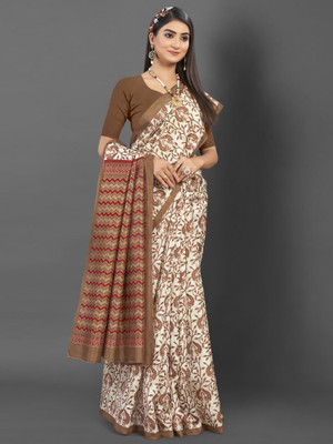 Divastri Printed Daily Wear Silk Blend Saree(Beige)