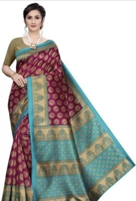 Grubstaker Printed Daily Wear Cotton Blend Saree(Purple)