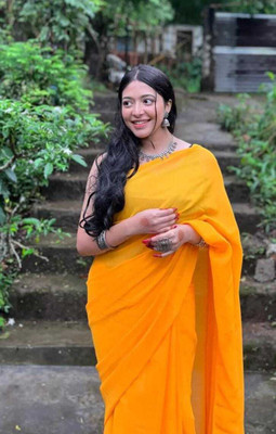 kashvi sarees Solid/Plain, Dyed Bollywood Georgette Saree(Yellow)