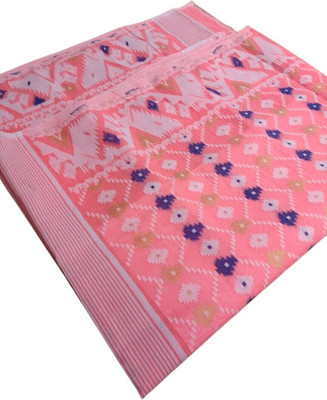 Dristikone Woven Jamdani Pure Cotton Saree(Pink)