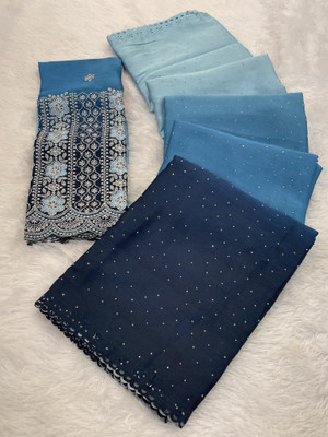 KANDORA Embellished Bollywood Satin Saree(Blue)