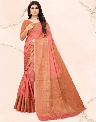 SPOTXY Self Design, Paisley, Woven Banarasi Pure Silk, Cotton Silk Saree(Pink)