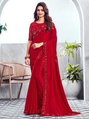 Sareemall Embellished Bollywood Chiffon Saree(Red)