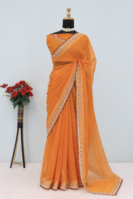 VarniRaaj Fashion Embellished Bollywood Organza Saree(Orange)