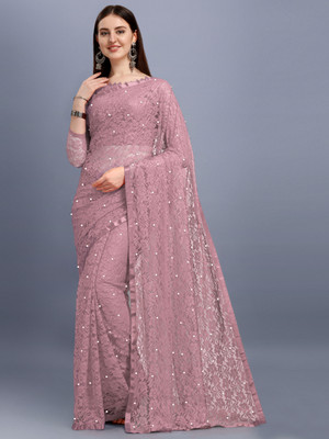 LOROFY Self Design Bollywood Net Saree(Pink)