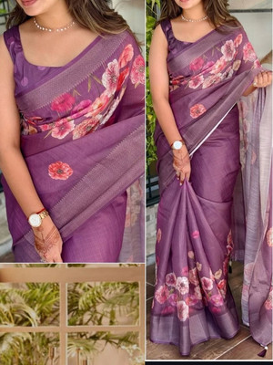 nirave fashion Floral Print Bollywood Silk Blend Saree(Magenta)